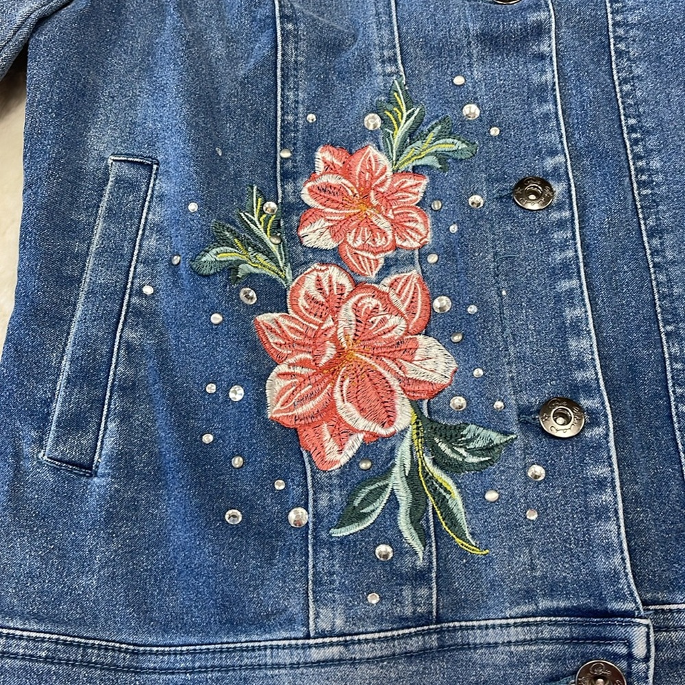 🎁 DG2 Diane Gilman Floral Embroidered Denim Jacket - Picture 5 of 9